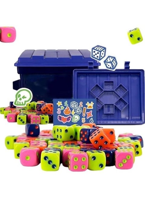 Quick-Paced Family Dice Game with Garbage Toss Challenge 80 Colorful Dice Set&Graffiti Sticker Pack for 2-6 Players,Perfect Interactive Party Game for Adults & Kids, Hilarious Game Night Entertainment