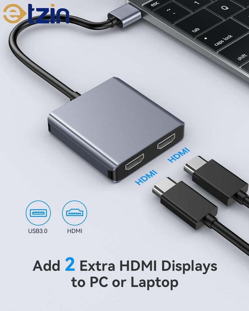RuhZa USB to Dual HDMI Adapter, 3.0 to Dual HDMI Converter 2K Video Audio Multi Monitor, HDMI to USB Adapter Support Windows/Mac OS/Chrome OS,etc - Image 3