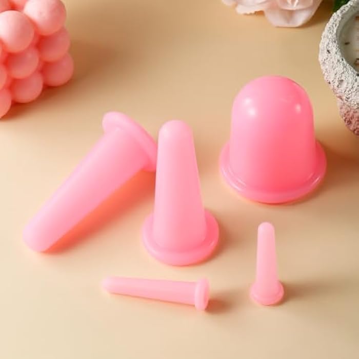 Yeetec 5 Pack Silicone Facial Cupping Set Vacuum Massage Cups Kit Pink Face Massager Helper Cup for Face Neck Back Eyes Skin Care - Image 4