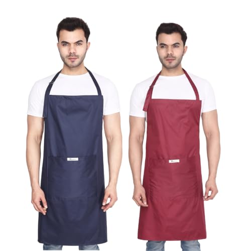 MAKSTILE Waterproof & Dustproof Apron For Dishwashing, Cooking, Dog Grooming, Gardening, Car Wash, Lab, Restaurant & Industrial Use | Unisex| Color-Navy Blue & Maroon | Pack Of 2 - Image 1
