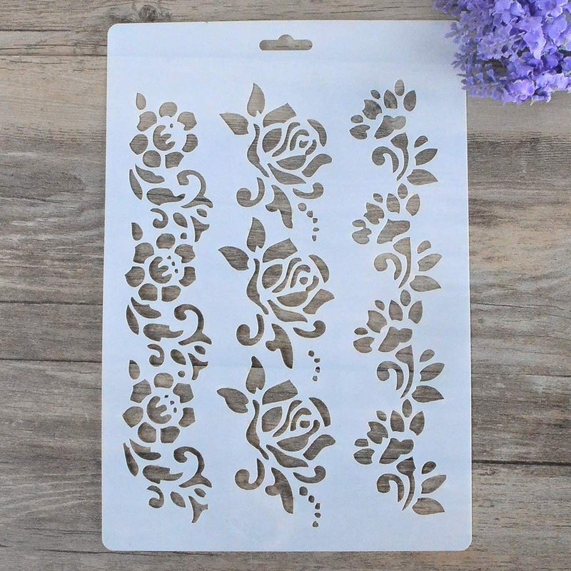 SLGIFT DIY Decorative Stencil Template for Painting on Walls Furniture Crafts Rose Flower