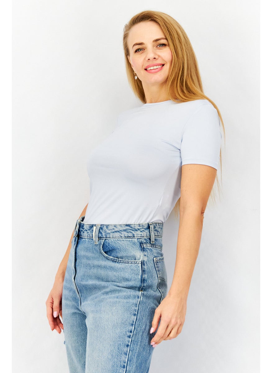 Don't Call Me Jennyfer - Women Short Sleeve Plain Bodysuit, Blue - Image 1
