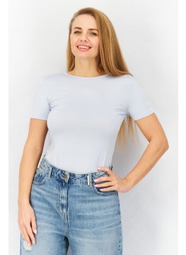 Women Short Sleeve Plain Bodysuit, Blue