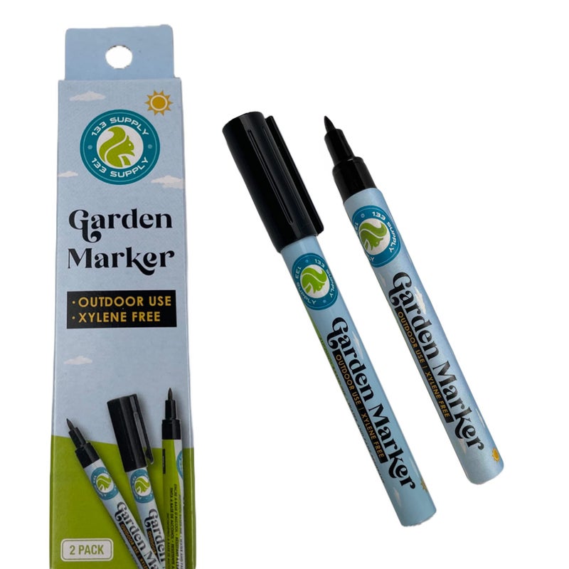 133 SUPPLY - 2 Pack Garden Marker Pen Permanent Markers Black (UV Fade Resistant Marker Pens for Plant Markers Garden Markers Waterproof Pen Black Markers Outdoor Marker for Garden Plant Labels 0.8mm) - Image 1