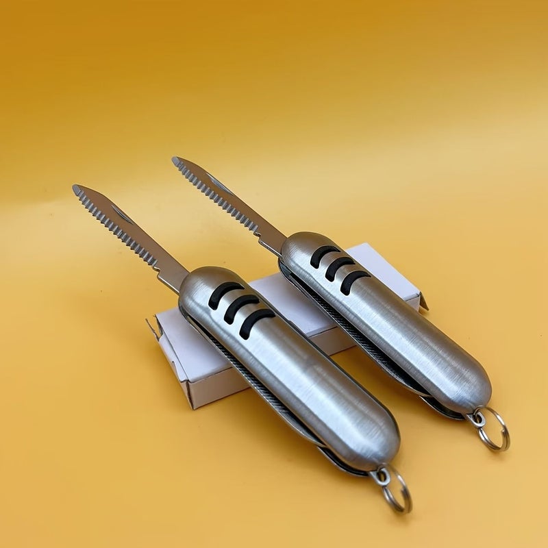 Silvery Stainless Steel 3 In 1 Mini Multi Tool Pendant Portable Bag Opener Nail File - Image 1