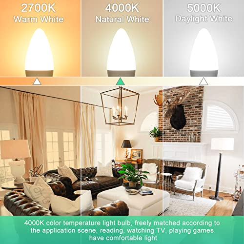 comzler E12 LED Bulb Candelabra Base, Type B LED Bulb 60 Watt Equivalen 4000K Natural Daylight B11 Small Base, Chandelier Ceiling Fan LED Light Bulbs 500 Lumens No-Dimmable Pack of 6 - Image 4