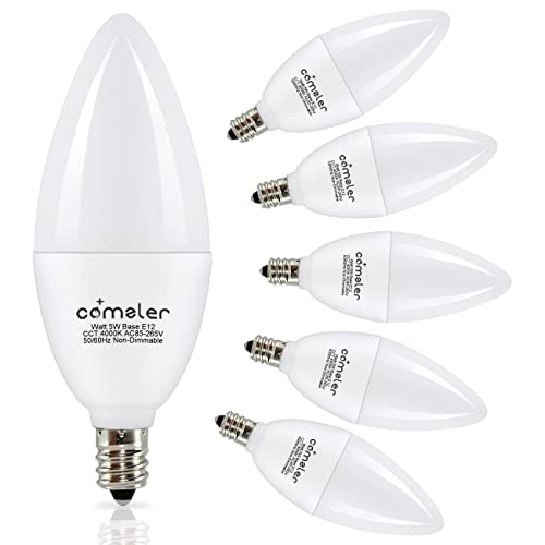 comzler E12 LED Bulb Candelabra Base, Type B LED Bulb 60 Watt Equivalen 4000K Natural Daylight B11 Small Base, Chandelier Ceiling Fan LED Light Bulbs 500 Lumens No-Dimmable Pack of 6 - Image 1