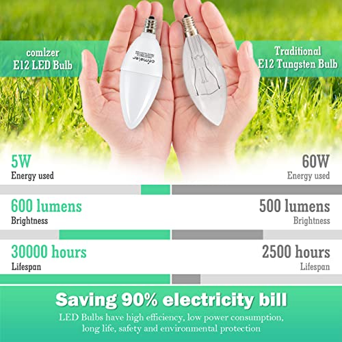 comzler E12 LED Bulb Candelabra Base, Type B LED Bulb 60 Watt Equivalen 4000K Natural Daylight B11 Small Base, Chandelier Ceiling Fan LED Light Bulbs 500 Lumens No-Dimmable Pack of 6 - Image 5