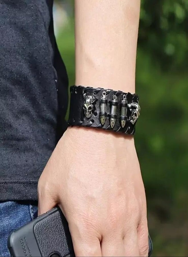 THE MEN THING HELLBOUND WARRIOR BLACK BAND - Genuine Braided Leather Bracelet Set for Men & Boys (8 inch) - Image 2