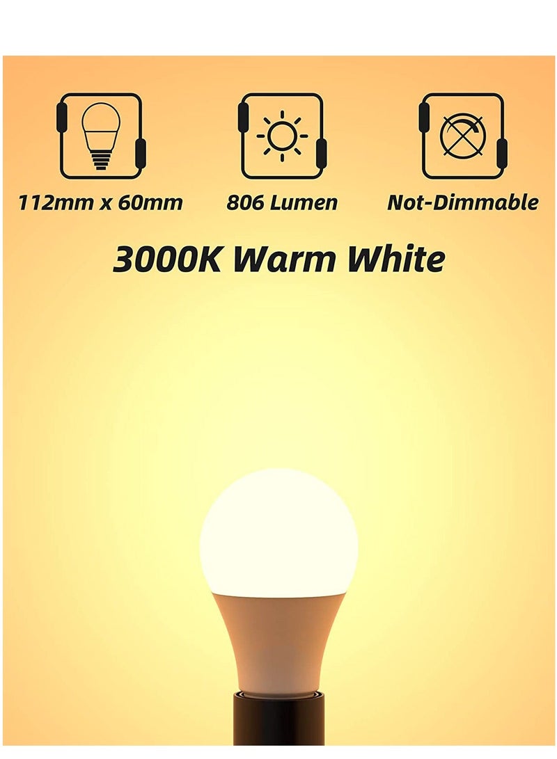 LED Light Bulbs 60 Watt Equivalent, 9W Daylight White 3000K Non Dimmable, E27 Standard Medium Base, 25000 Hour Lifetime, 806 Lumen, Pack of 3, Warm White  - Image 2