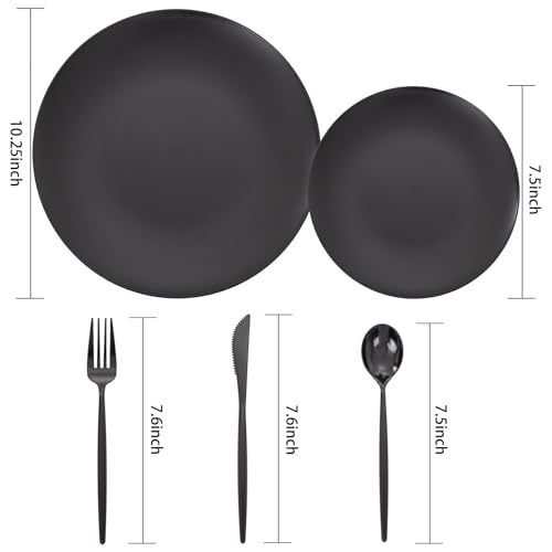 ejonirinjonir EI 150pcs Black Plastic Plates Frosted Plastic Plate,Premium Heavy Duty Black Plastic Plates,Black Disposable Plates with Black Plastic Silverware,10.25" Dinner Plates and 7.5" Dessert Plate - Image 2