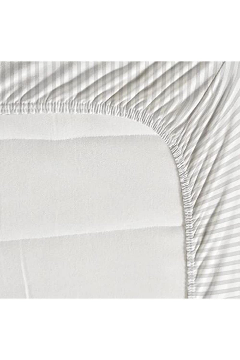 TrendRoad Glace Cotton Fitted Elastic Stripe Double Bedsheet| Bedsheet (78x72 inches Height: 10 inches) with 2 Pillow Cover(17x27 Inches)| Solid Print, Heavy & Thick Fabric| Color: White - Image 2