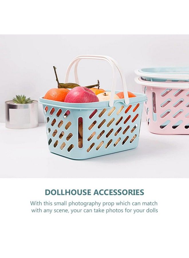 NUOBESTY سلة تسوق لعبة سلة بقالة صغيرة مع مقابض سلة تخزين لعبة تظاهرية للأطفال لوازم الحفلات باللون الأزرق - Image 3