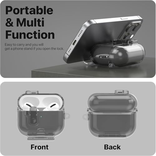 Meyaar for AirPods Pro 3 Case, Clear Magnetic Automatic Lock Cases with Phone Stand with Keychain Case for Airpod Pro 3 for Men & Women (Black) - Image 3