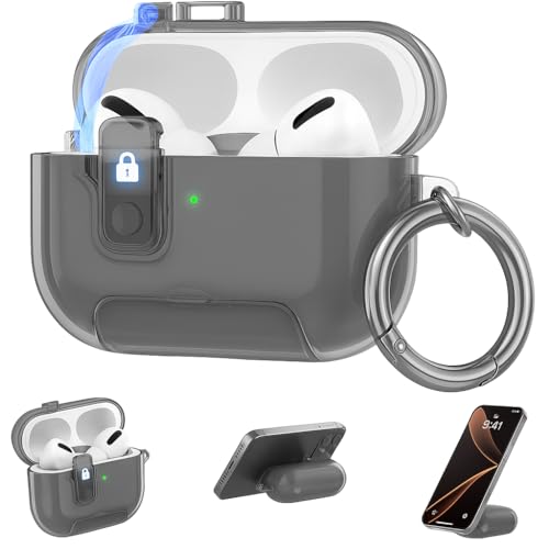 Meyaar for AirPods Pro 3 Case, Clear Magnetic Automatic Lock Cases with Phone Stand with Keychain Case for Airpod Pro 3 for Men & Women (Black) - Image 1