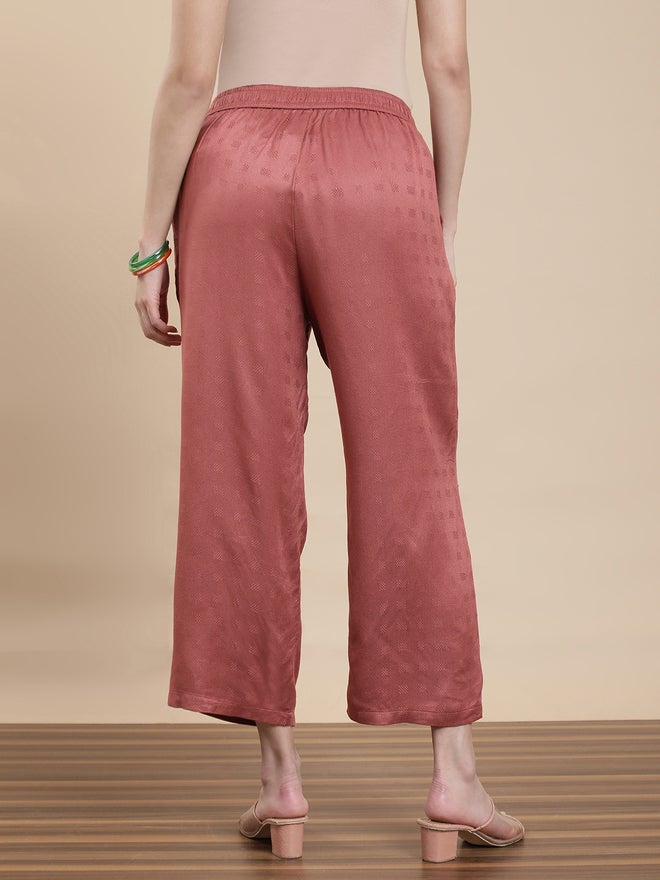 De Moza Pink Jacquard Rayon Pants - Image 4