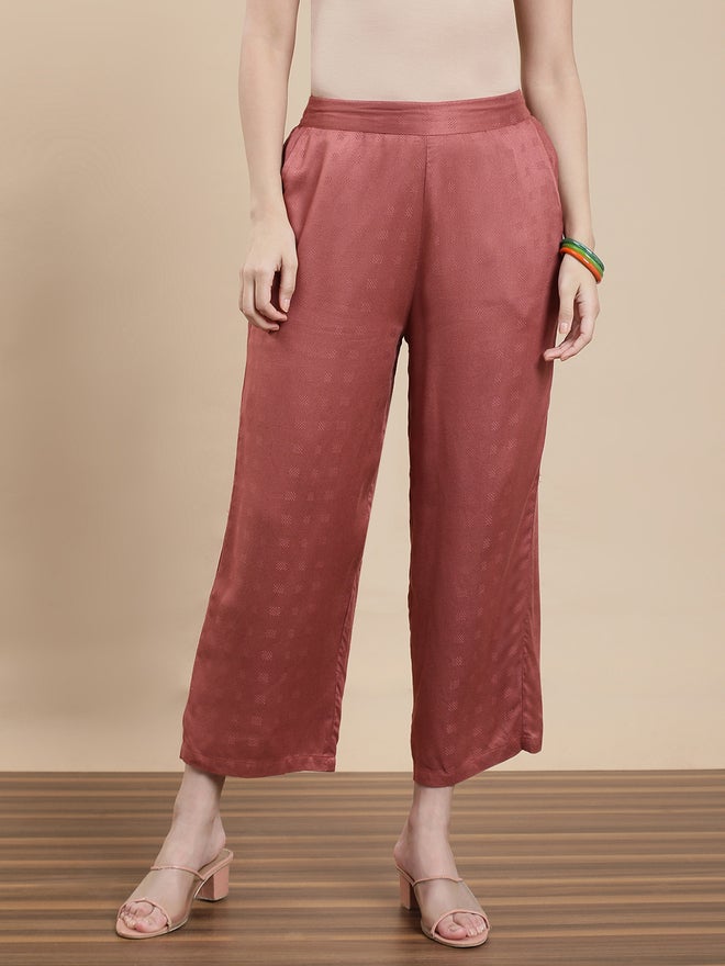 De Moza Pink Jacquard Rayon Pants - Image 2