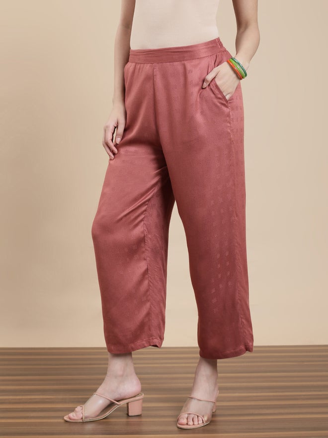 De Moza Pink Jacquard Rayon Pants - Image 3