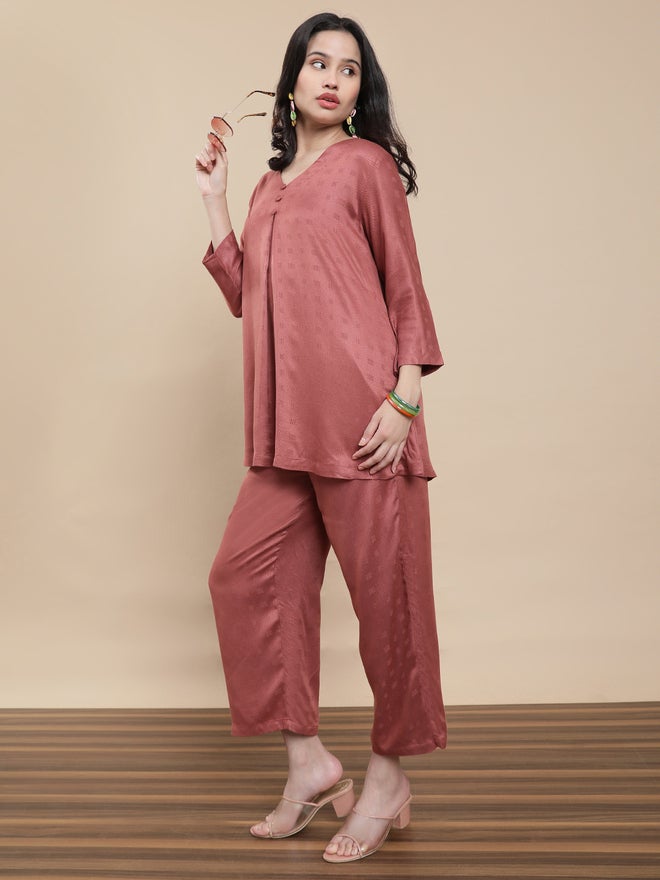 De Moza Pink Jacquard Rayon Pants - Image 1
