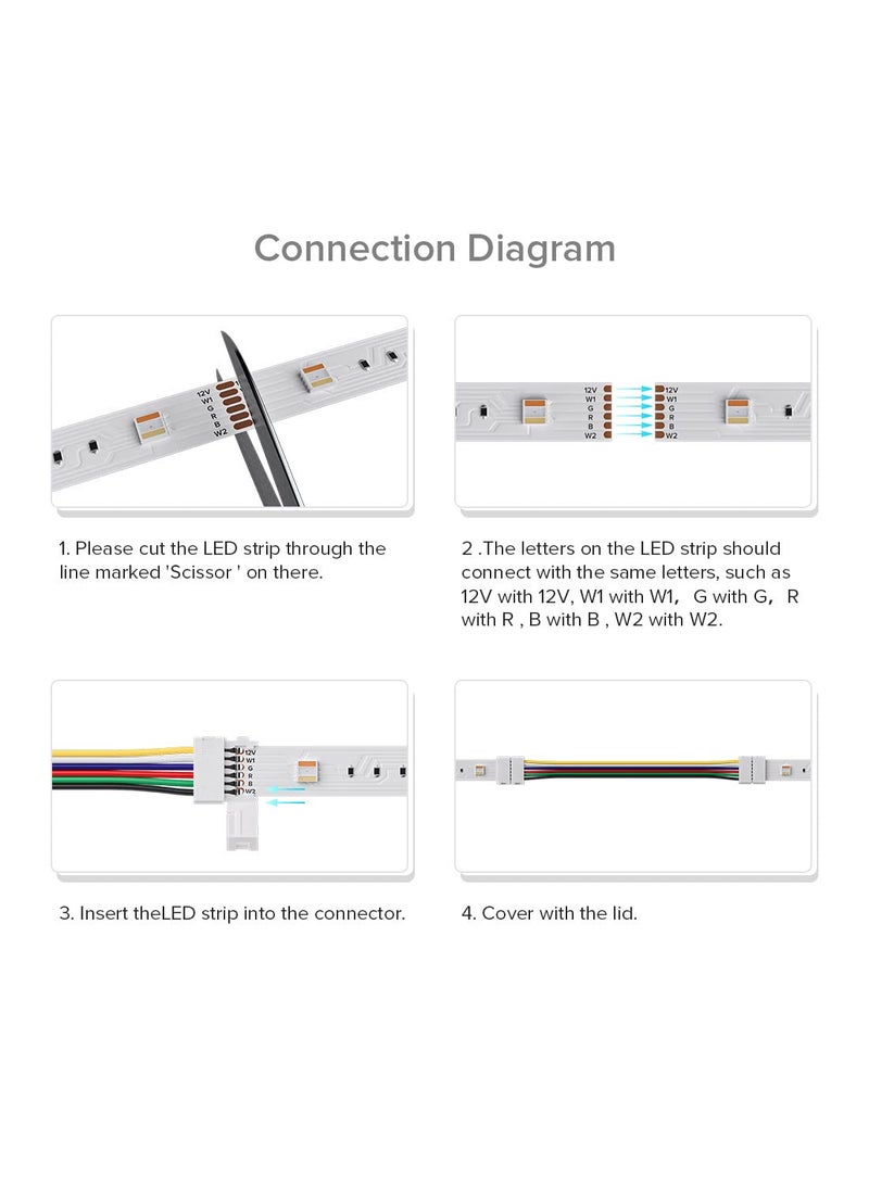 BTF-LIGHTING BTF-LIGHTING 5PCS 6Pin 12mm Wide Dual End with 15cm Long Cable LED Strip Solderless DIY Connector Adapter Conductor for RGBCCT RGBWW LED Flexible Strip Light  - Image 3