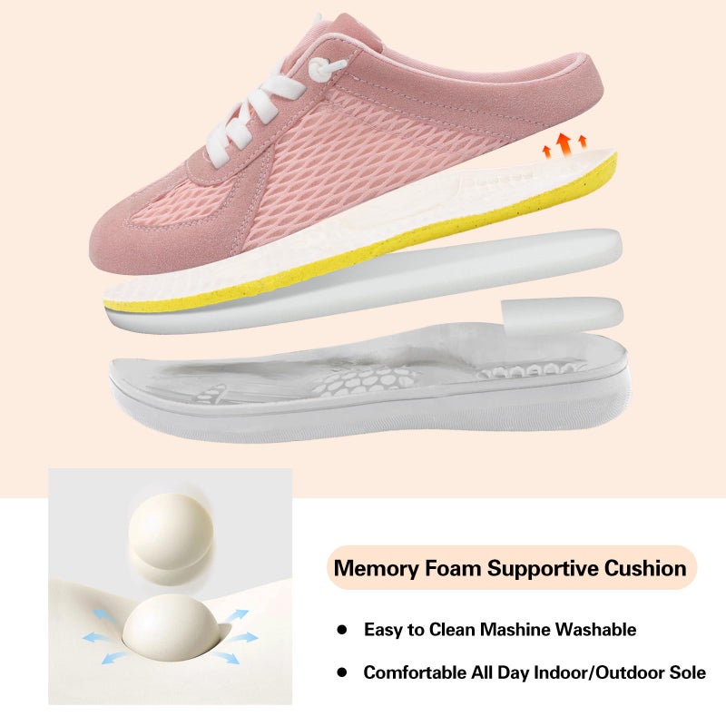 LeIsfIt Women's Mules Wide Slip-on Mule Shoes Comfortable Backless Casual Sneakers Breathable Walking Shoes Pink Size 6 - Image 4