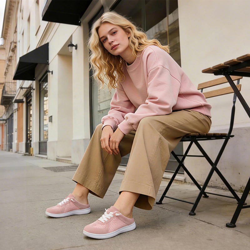 LeIsfIt Women's Mules Wide Slip-on Mule Shoes Comfortable Backless Casual Sneakers Breathable Walking Shoes Pink Size 6 - Image 2