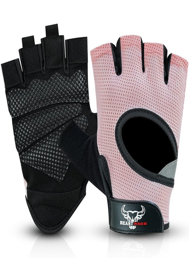BEAST RAGE Weight Lifting Gloves for men and women, Gym Gloves for Crossfit.Breathable,Non-Slip Silicon padded palm Protection workout gloves for weightlifting, Cycling,Strength training (Pink, XS) - Image 1