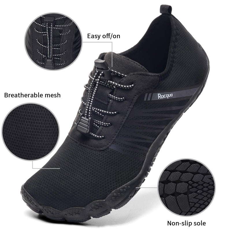 Racqua Water Shoes Womens Mens Swim Aqua Quick Dry Lightweight Non-Slip Barefoot Pool Beach Surfing Outdoor Sport Black/Grey 10 Women/9 Men - Image 4