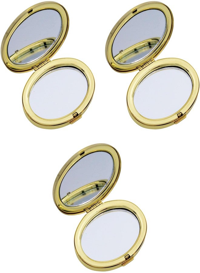 Stephanie Imports Set of 3 Double Sided Magnifying Compact Mirrors with Reflective Metal Finish (Gold, Oval) - Image 3
