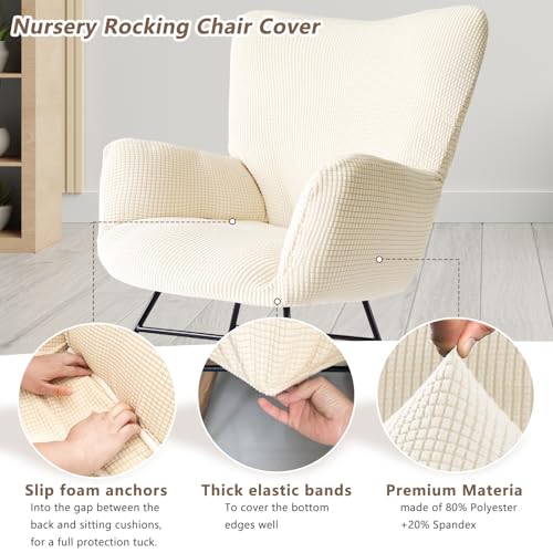Alickwang Nursery Rocking Chair Cover, Glider Chairs Slipcover,Non-Slip Furniture Protector Covers Jacquard Pattern with Elastic.Only Cover Washable,Beige - Image 3