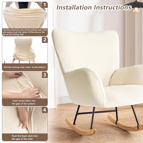 Alickwang Nursery Rocking Chair Cover, Glider Chairs Slipcover,Non-Slip Furniture Protector Covers Jacquard Pattern with Elastic.Only Cover Washable,Beige - Image 4