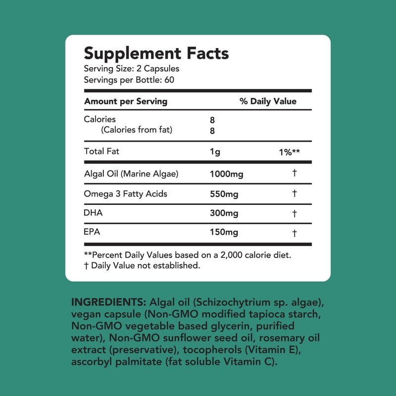AMANDEAN مكمل أمانديان النباتي أوميغا 3 بديل زيت السمك الفاخر زيت الطحالب DHA EPA خالي من الكاراجينان كبسولات لينة 120 حبة - Image 3