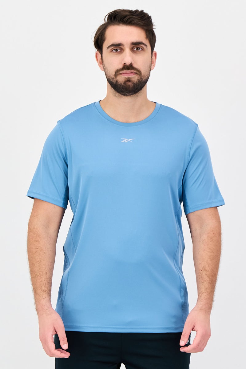 Reebok تي شيرت تدريب قصير الأكمام للرجال، أزرق فولاذي - Image 1