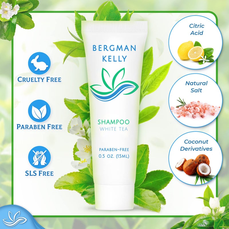 BERGMAN KELLY Rectangular Hotel Soap Bars, Shampoo & Conditioner 3-Piece Set (0.5 oz each, 150 pc, White Tea), Delight Guests w/Revitalizing & Refreshing Mini Travel Toiletries & Bulk Amenities - Image 2