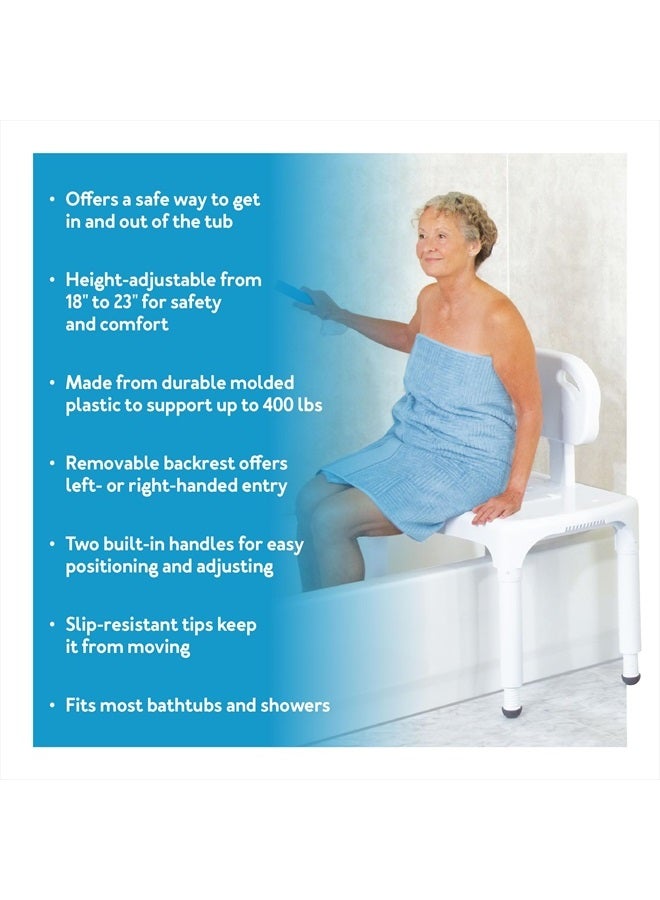 careX Universal Tub Transfer Bench, Shower Bench and Bath Seat, Shower Chair Converts to Right or Left Hand Entry, Bathtub Transfer Bench, Bathroom Bench - Image 2