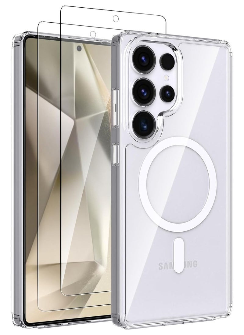 ELTRAZONE Galaxy S25 Ultra Case Clear.[Built-in Magnetic Ring] [Compatible with MagSafe]+[2 Pack] Samsung Galaxy S25 Ultra Tempered Glass Screen Protector.9H Hardness.Support Fingerprint Unlock - Image 1