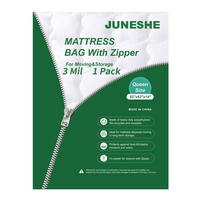 QUEEN MATTRESS BAG FOR MOVING AND STORAGE3 MIL ZIPPER PLASTIC WATERPROOF MATTRESS STORAGE BAG