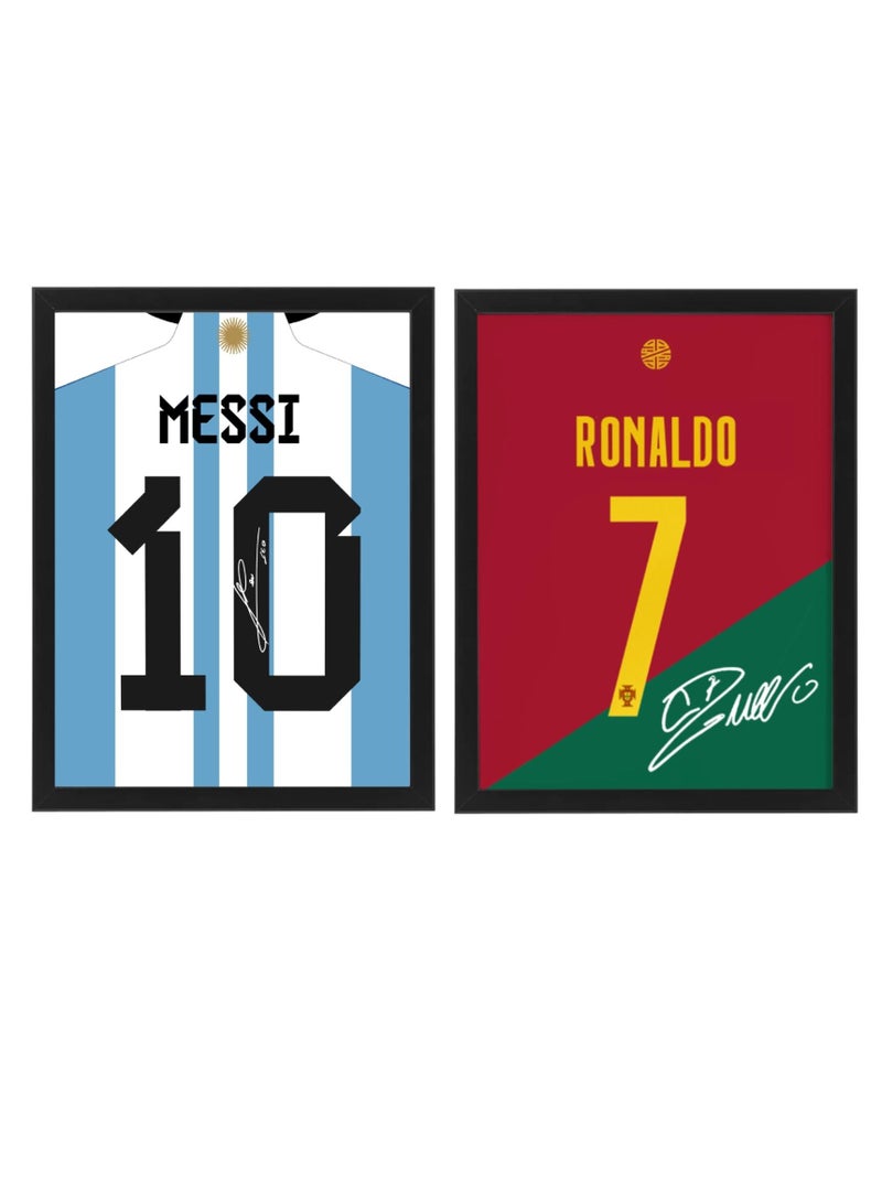 Boomah Accessories Set of 2, Messi and Ronaldo Autographed Jersey Poster with Frame 30x40cm - Image 1