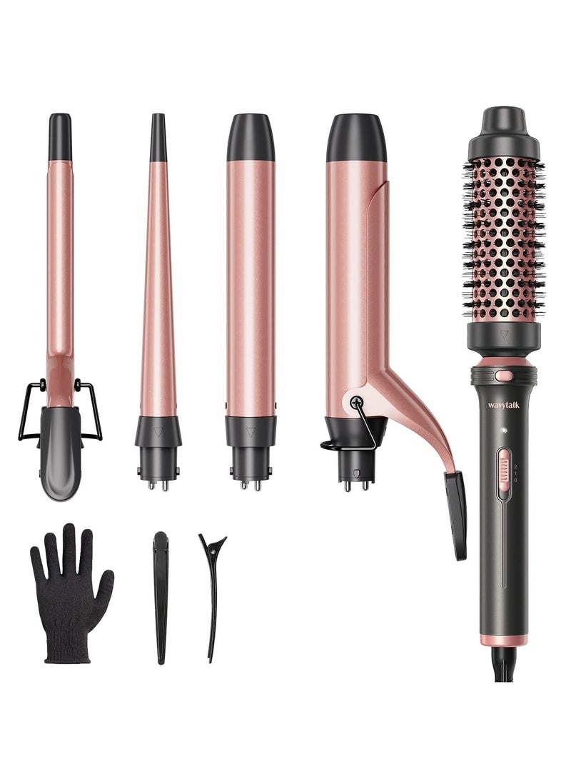 5 In 1 Curling Ironcurling Wand Set With Curling Brush And 4 Interchangeable Ceramic Curling Wand(0.5”1.25”)Instant Heat Upinclude Heat Protective Glove & 2 Clips