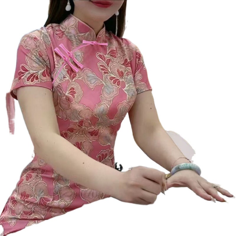 Cheongsam Summer Mid-Length Chinese Mother Improved Cheongsam Daily Elegant Flesh Covering Clothes - Image 5