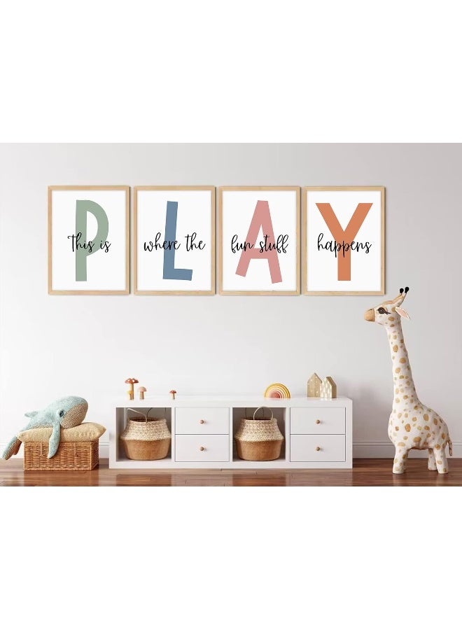 Home Trove Kids Playroom Wall Art Boys Room Wall Decor Childrens Playroom Canvas Prints Baby Boy Kids Room Poster Decor Toddler Nursery Print Artwork Let'S Play Sign 12X16 Inch Set Of 4 Unframed  - Image 4