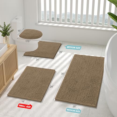 Smiry Luxury Chenille Bathroom Rugs 30x20 Extra Soft and Absorbent Shaggy Bath Mat Machine Washable NonSlip Plush Carpet Runner for Tub Shower and Floor Home Decor Accessories Camel - Image 3