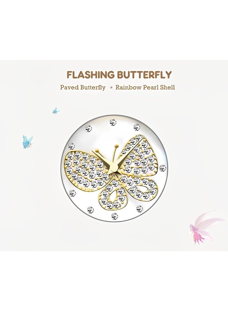 ريوكل ساعة يد نسائية كوارتز أنالوج بعقارب على شكل فراشة مرصعة بأحجار الراين مع قرص دائري بنمط فراشة من الكريستال وحزام من الفولاذ المقاوم للصدأ مرصع بالماس ساعة يد فاخرة - Image 3