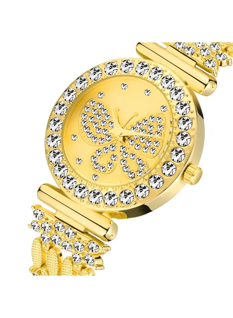 ريوكل ساعة يد نسائية كوارتز أنالوج بعقارب على شكل فراشة مرصعة بأحجار الراين مع قرص دائري بنمط فراشة من الكريستال وحزام من الفولاذ المقاوم للصدأ مرصع بالماس ساعة يد فاخرة - Image 2