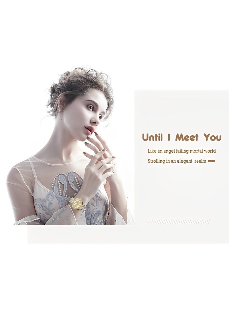 ريوكل ساعة يد نسائية كوارتز أنالوج بعقارب على شكل فراشة مرصعة بأحجار الراين مع قرص دائري بنمط فراشة من الكريستال وحزام من الفولاذ المقاوم للصدأ مرصع بالماس ساعة يد فاخرة - Image 5