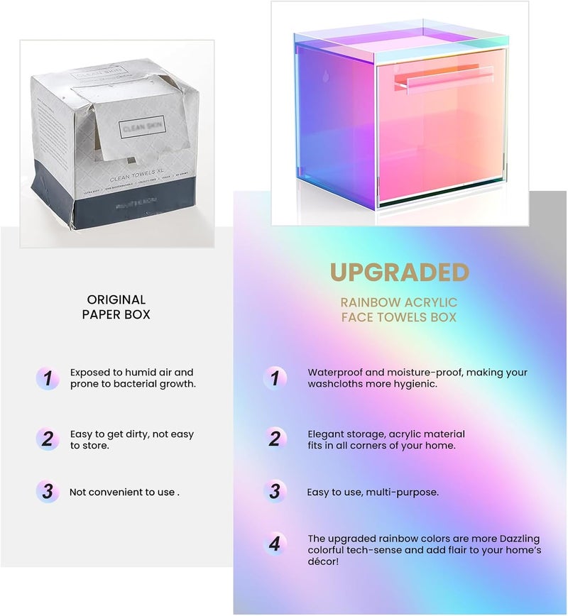 TAINESS Rainbow Disposable Facial Towels Storage Box Acrylic Container Compatible with Clean Skin Club Clean Towel XL Wall-Mounted Face Towel Organizer with Drawer(Excluding Facial Towels) - Image 2