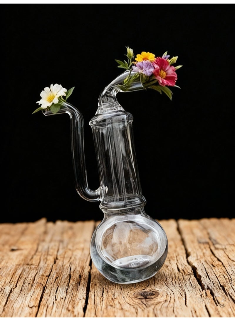 Angmei Multi-layer double filter glass vase, heat-resistant, transparent mini glass straw oil lamp, portable, transparent gourd-shaped (color random) - Image 1