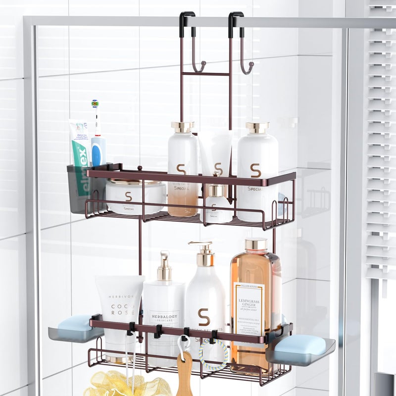 Aitatty Over the Door Hanging Shower Caddy: Rustproof Hanging Organizer over the Door - No Drilling Bathroom Rack for Inside Shower Bronze - Image 1