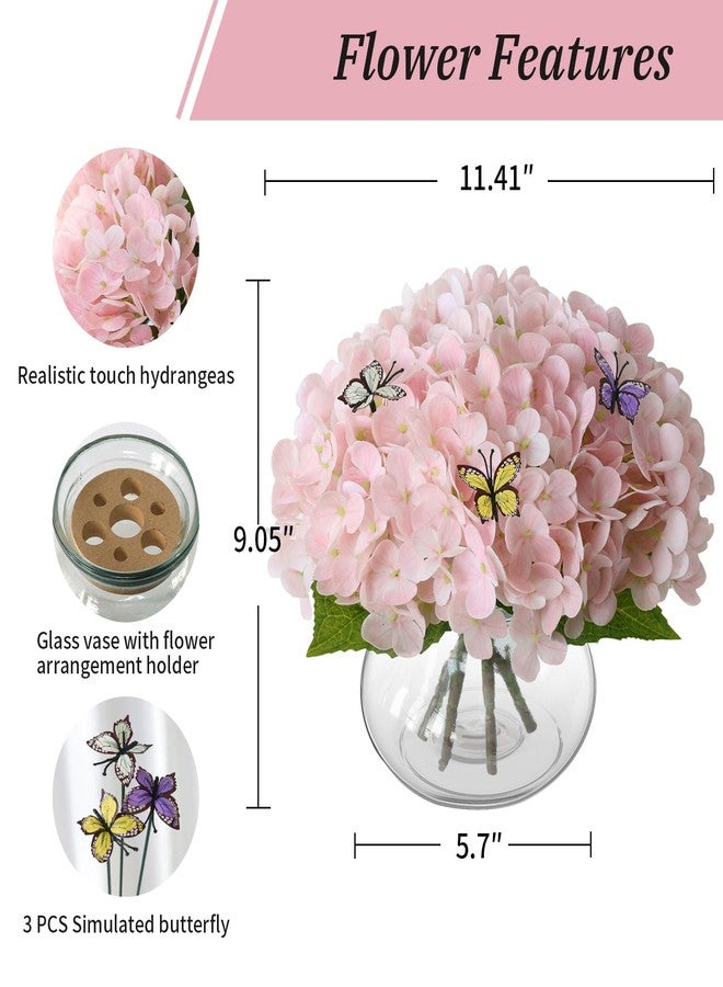 Leftover Hydrangea Artificial Flowers with Vase,Pink Real Touch Hydrangea Flowers with Butterfly,Faux Hydrangea Flowers for Floral Centerpieces for Tables,Home Decor,Wedding Decor,Coffee Table Decor - Image 3