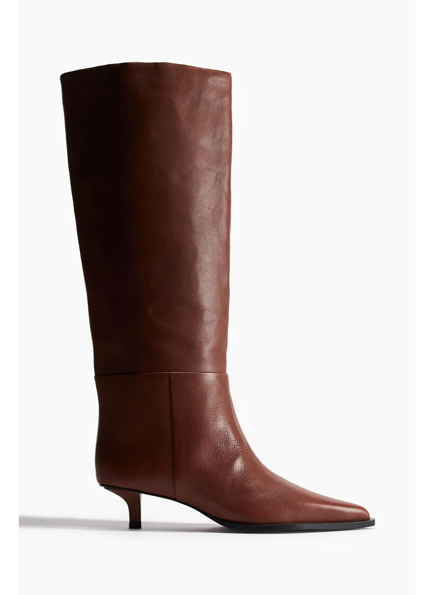اتش اند ام Pointed Knee-High Leather Boots